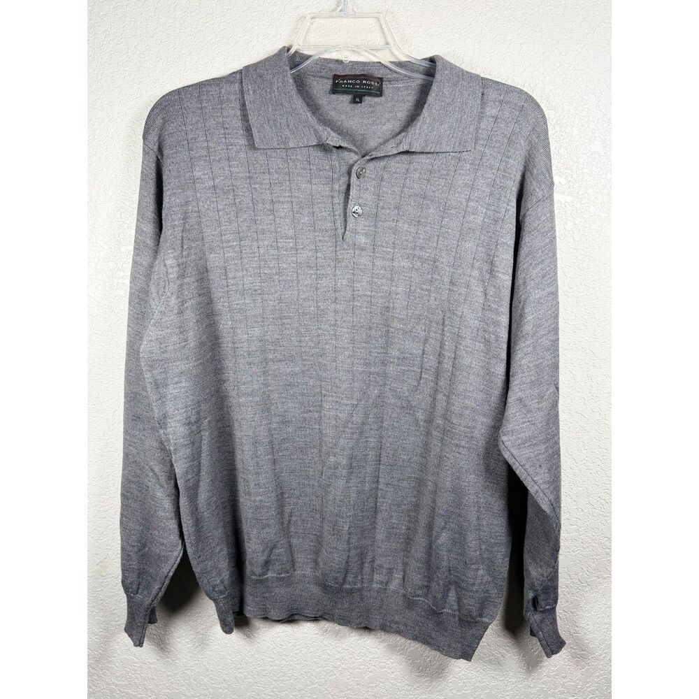 Franco Rossi Italy Merino Wool Blend Polo Sweater Gray Ribbed Knit Pullover XL